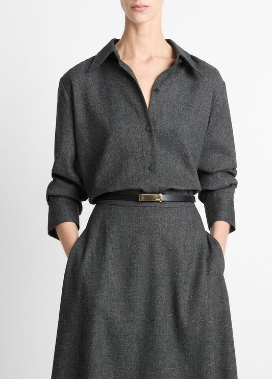 VINCE Women Italian Jaspe Relaxed Button-Front Shirt in Long Sleeve