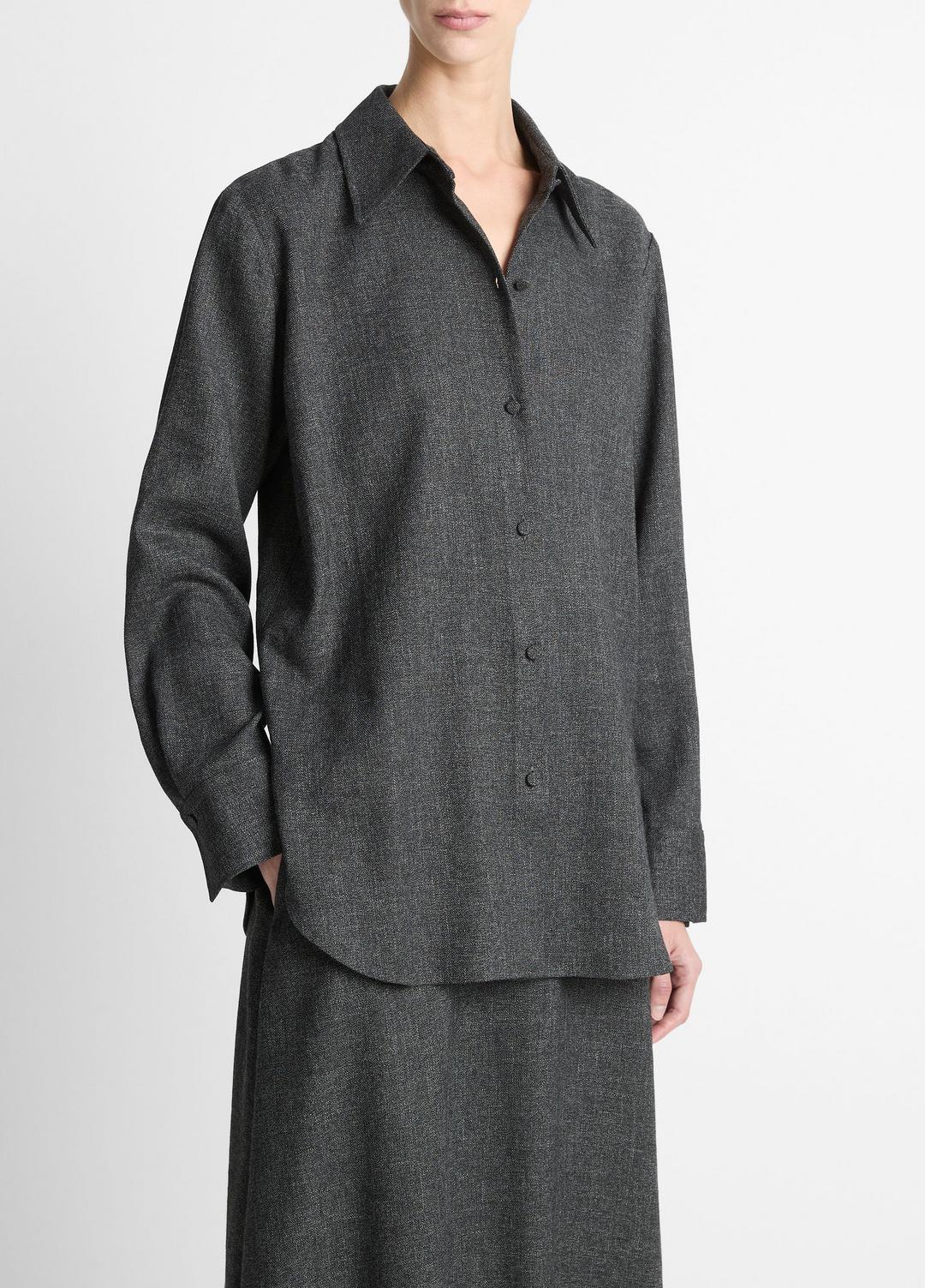VINCE Women Italian Jaspe Relaxed Button-Front Shirt in Long Sleeve