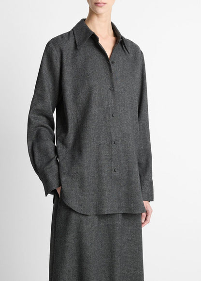 VINCE Women Italian Jaspe Relaxed Button-Front Shirt in Long Sleeve