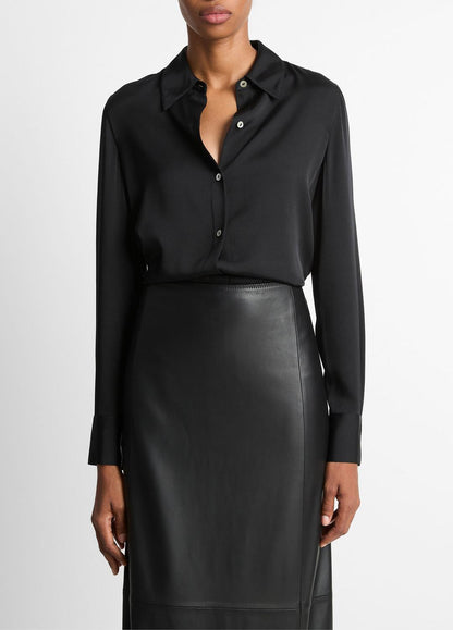 VINCE Women Silk-Blend Slim Button-Front Blouse in Long Sleeve