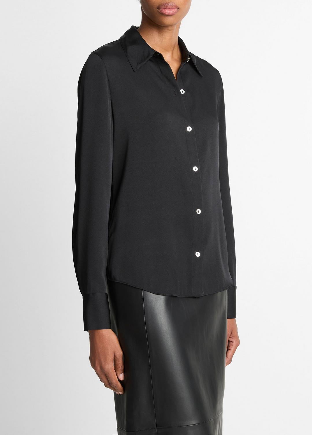 VINCE Women Silk-Blend Slim Button-Front Blouse in Long Sleeve