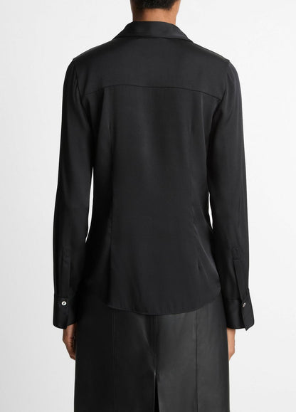 VINCE Women Silk-Blend Slim Button-Front Blouse in Long Sleeve