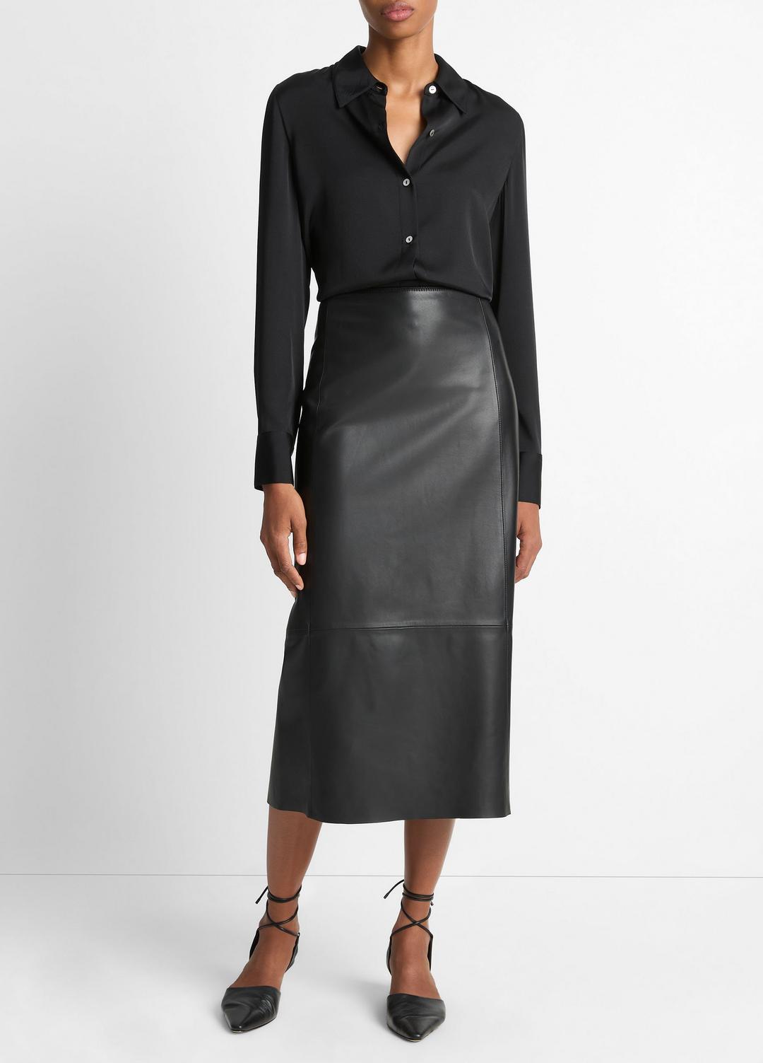 VINCE Women Silk-Blend Slim Button-Front Blouse in Long Sleeve