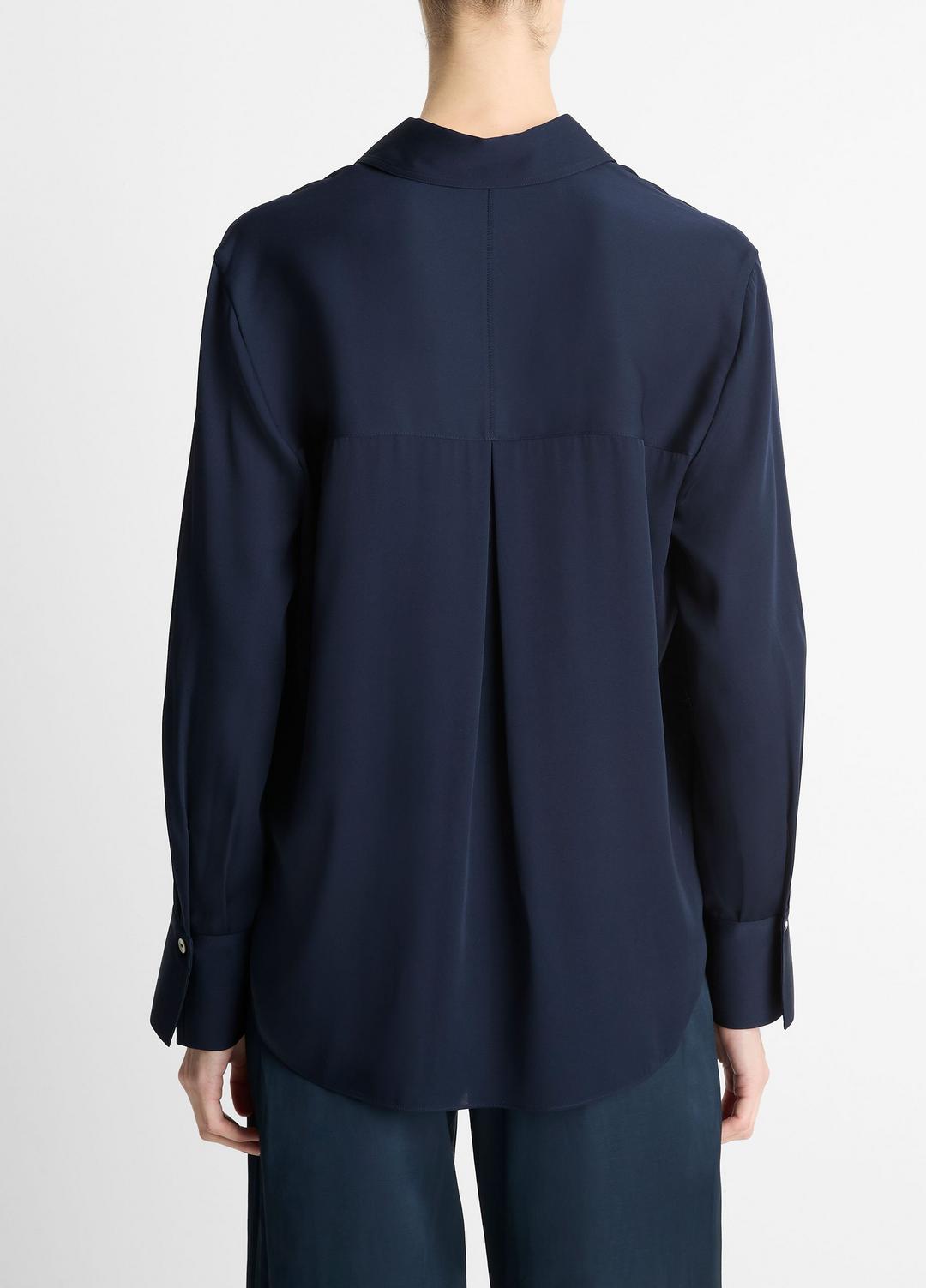 VINCE Women Stretch-Silk Button-Front Blouse in Long Sleeve