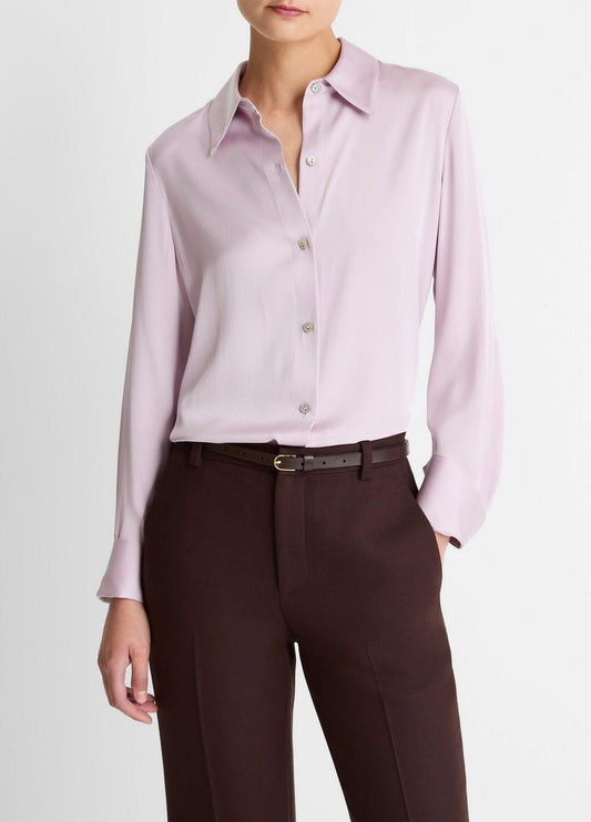VINCE Women Silk-Blend Slim Button-Front Blouse in Long Sleeve