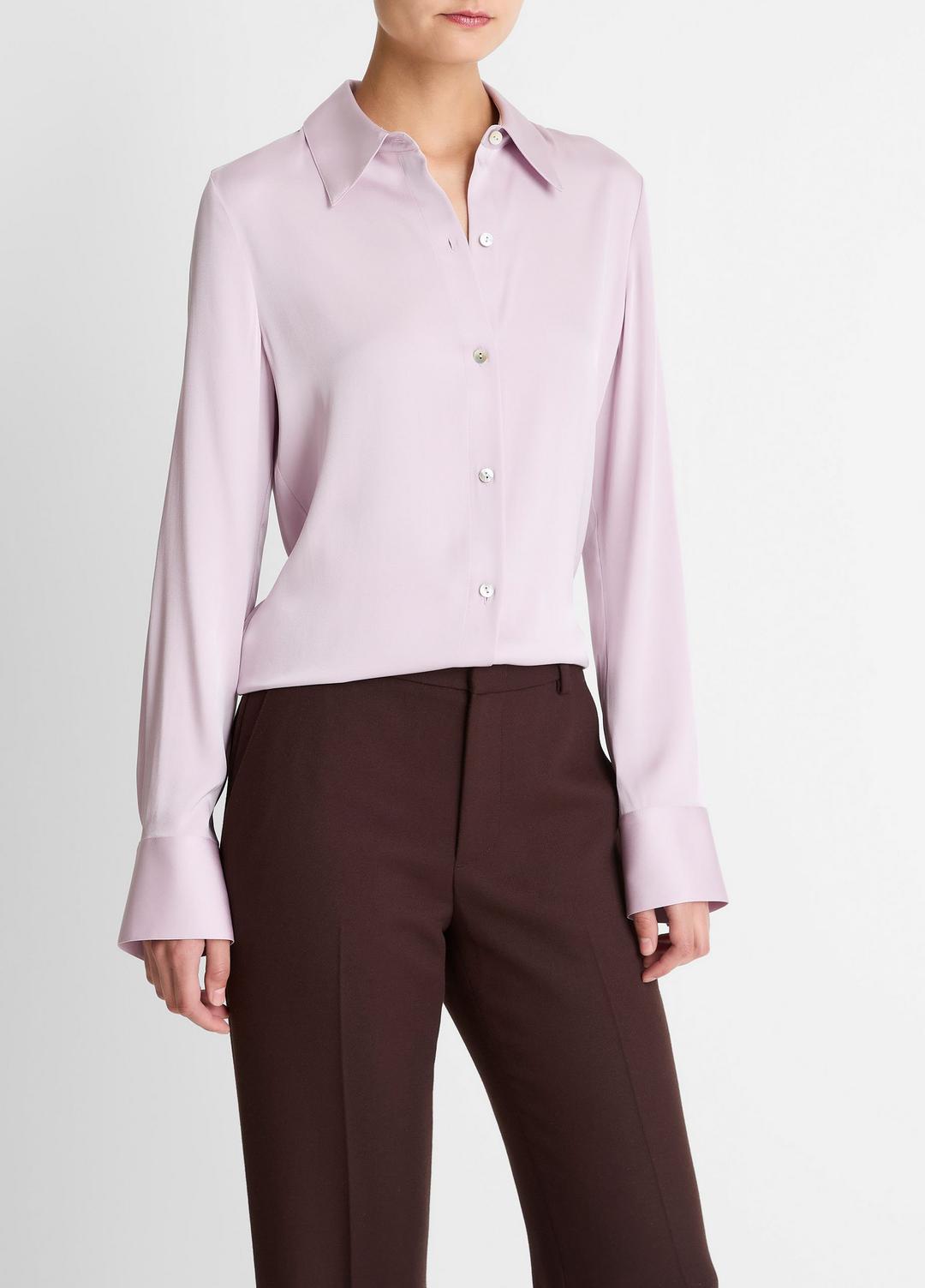 VINCE Women Silk-Blend Slim Button-Front Blouse in Long Sleeve