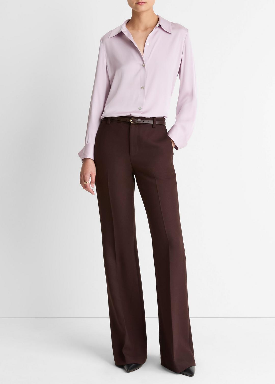 VINCE Women Silk-Blend Slim Button-Front Blouse in Long Sleeve