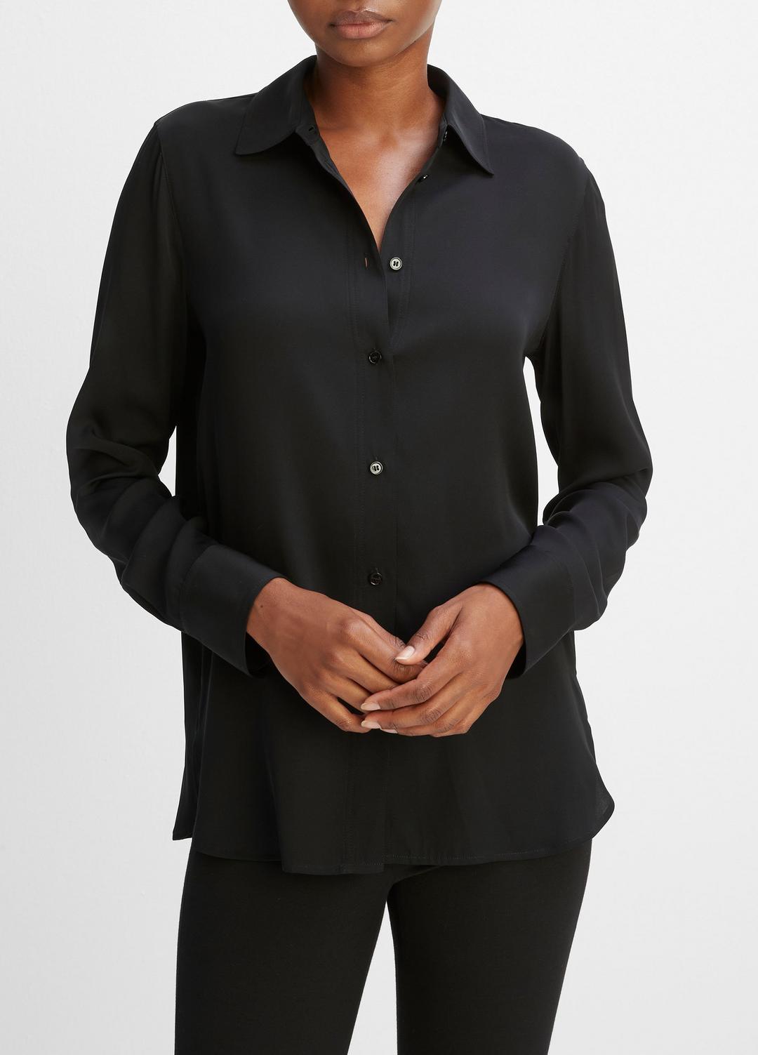 VINCE Women Slim Fitted Stretch-Silk Blouse in Long Sleeve
