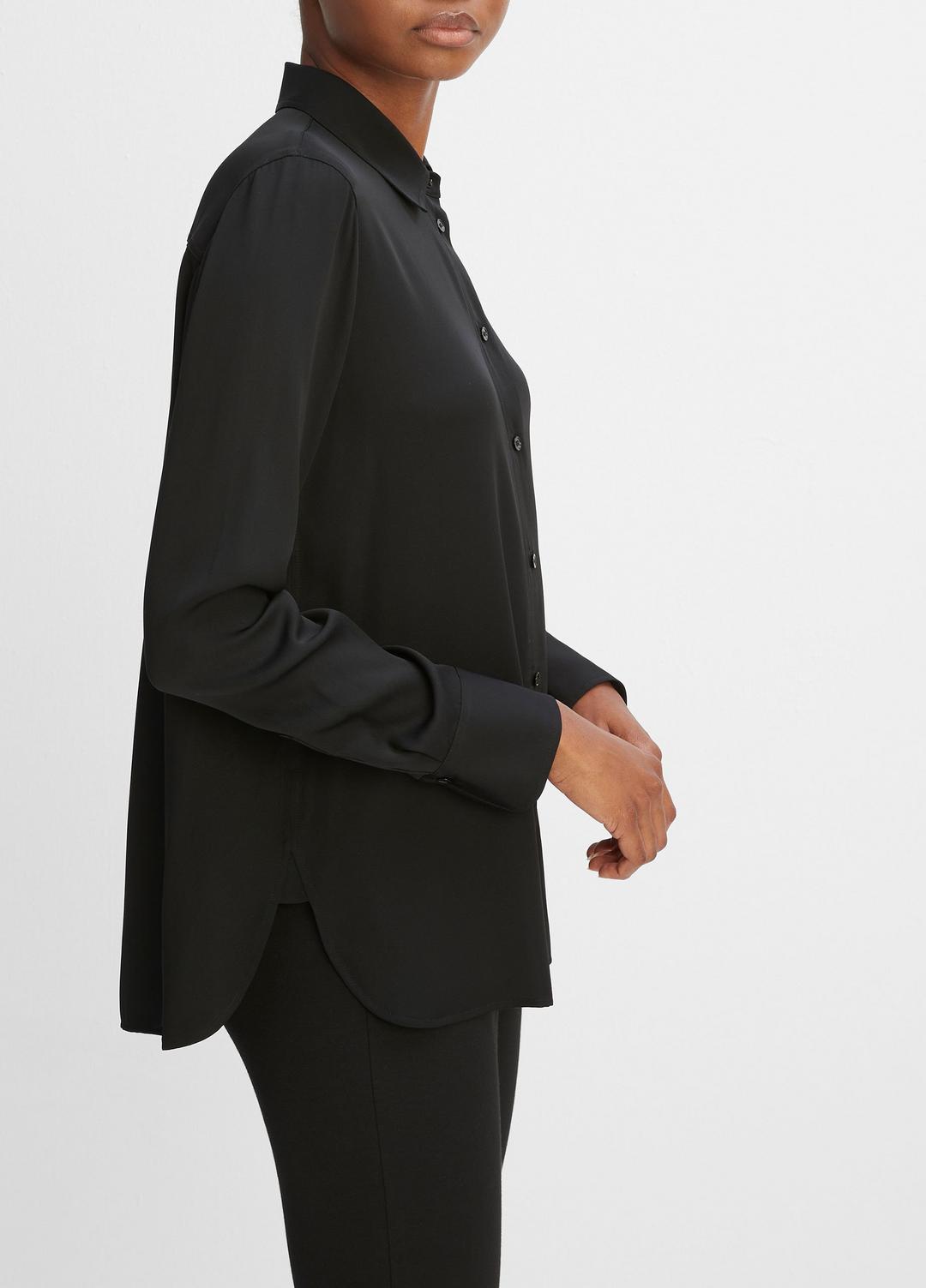 VINCE Women Slim Fitted Stretch-Silk Blouse in Long Sleeve