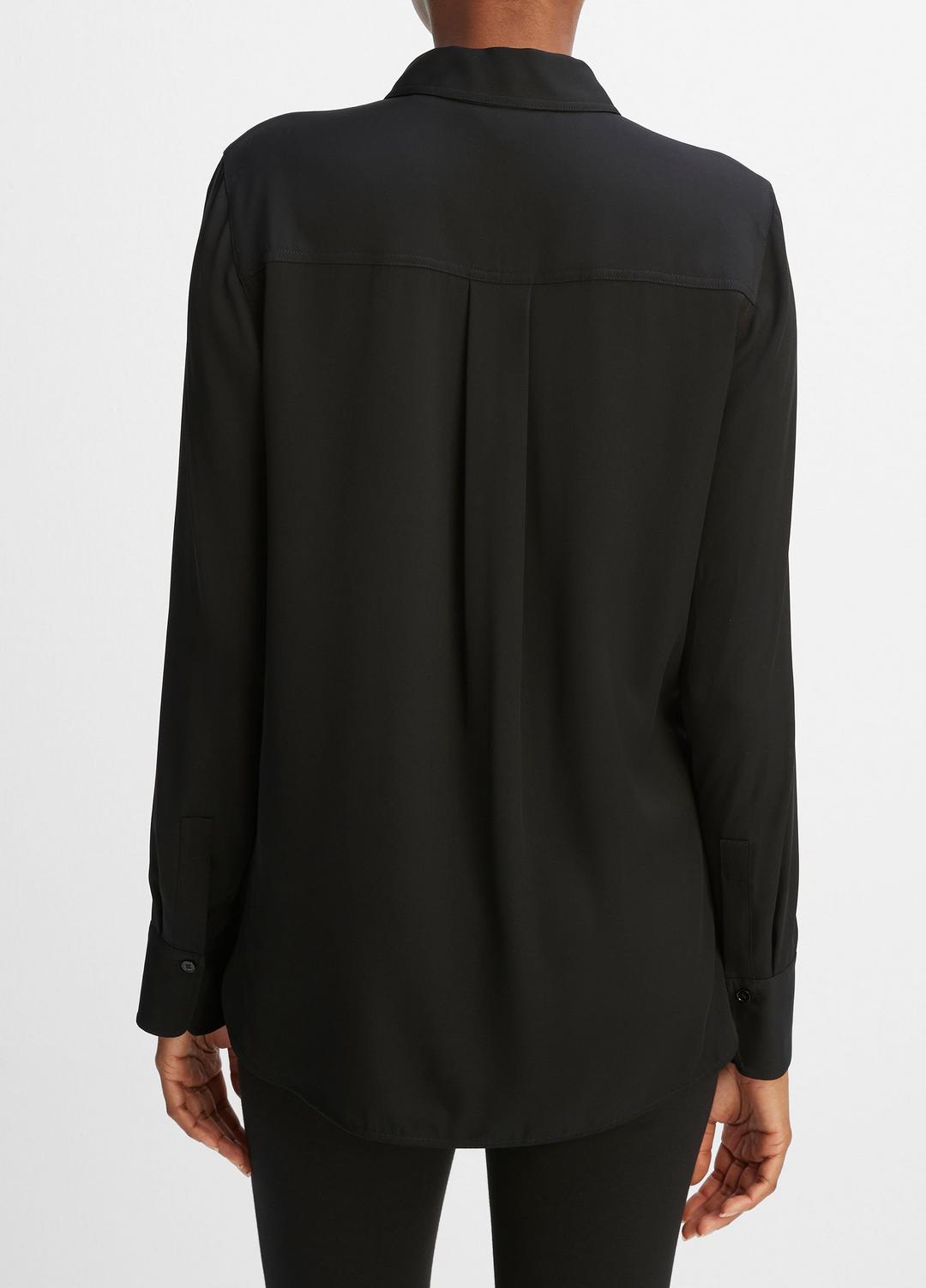 VINCE Women Slim Fitted Stretch-Silk Blouse in Long Sleeve