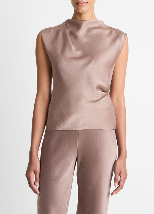 VINCE Women Satin Draped Cowl-Neck Top in Tank Tops
