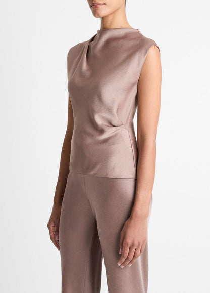 VINCE Women Satin Draped Cowl-Neck Top in Tank Tops