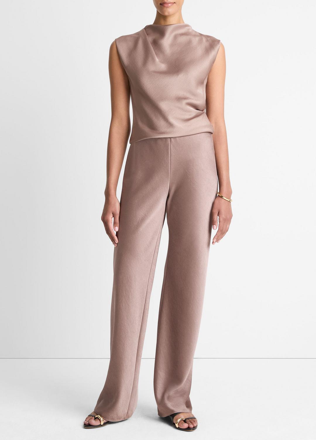 VINCE Women Satin Draped Cowl-Neck Top in Tank Tops