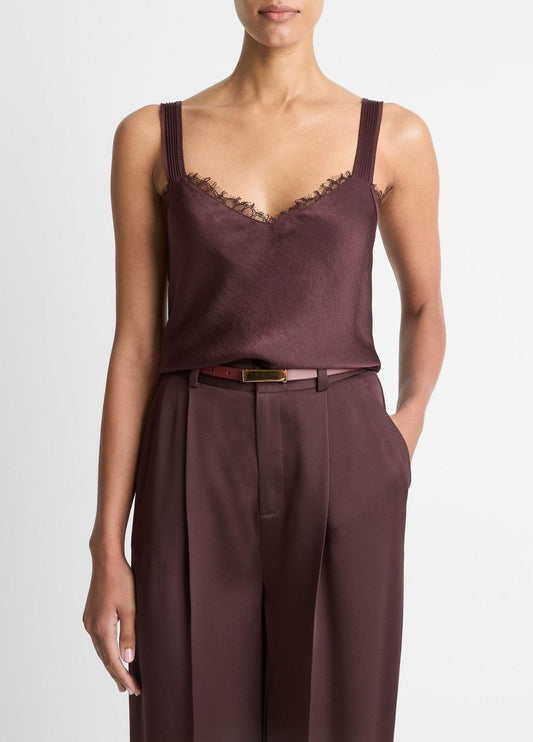 VINCE Women Lace-Trim Satin Camisole in Tank Tops