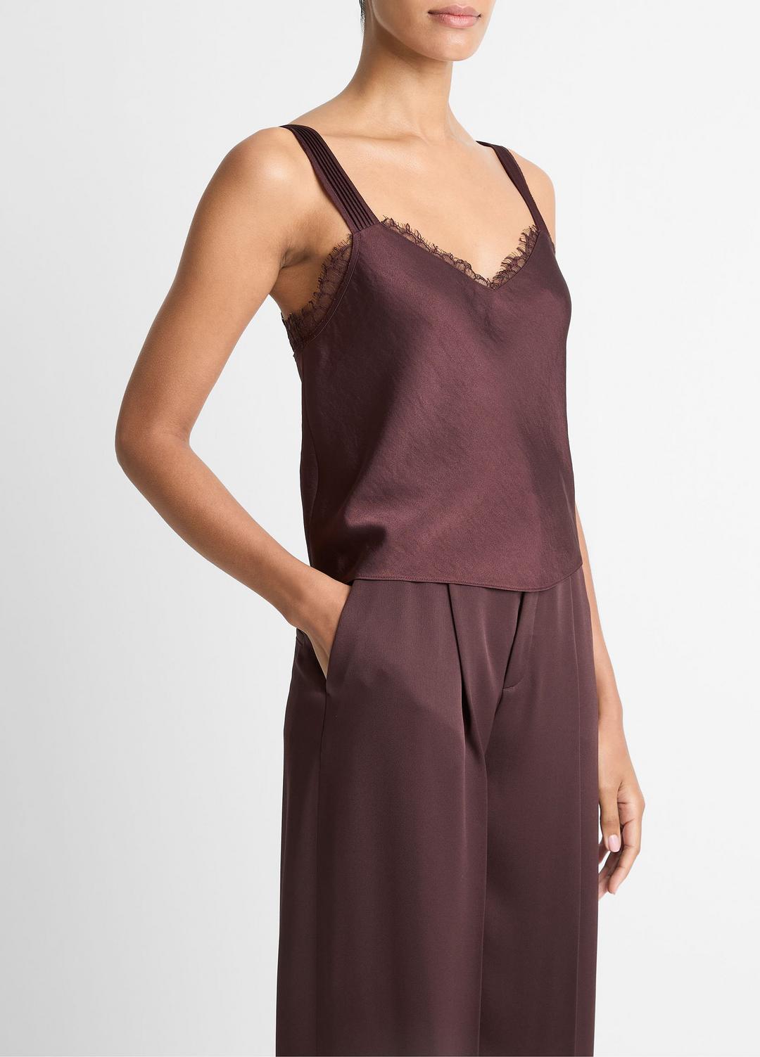 VINCE Women Lace-Trim Satin Camisole in Tank Tops