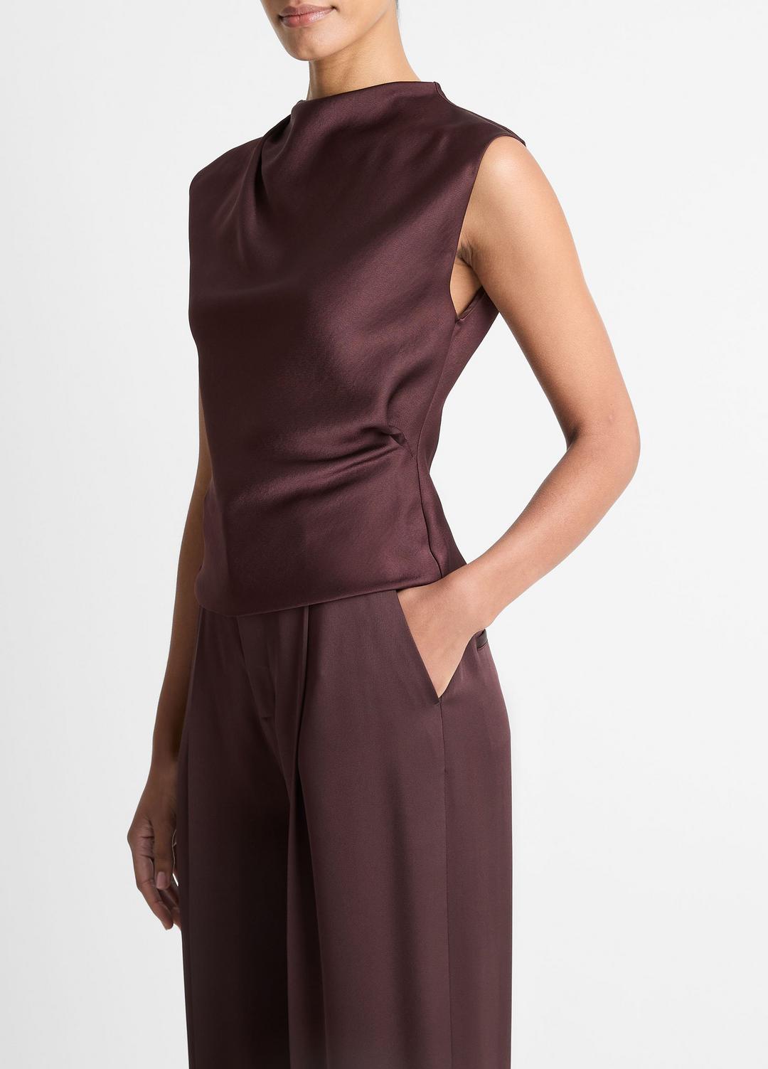 VINCE Women Satin Draped Cowl-Neck Top in Tank Tops