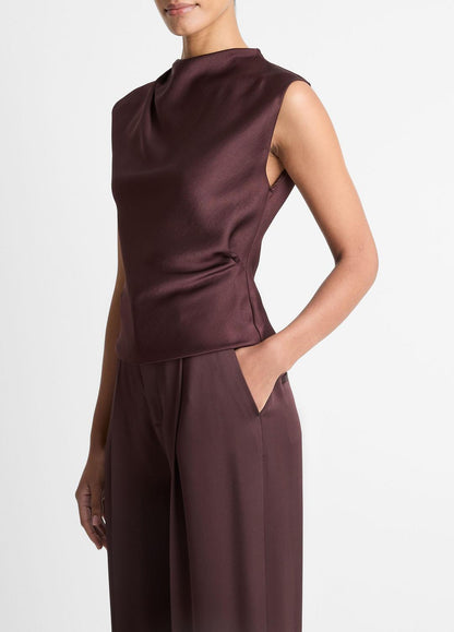 VINCE Women Satin Draped Cowl-Neck Top in Tank Tops