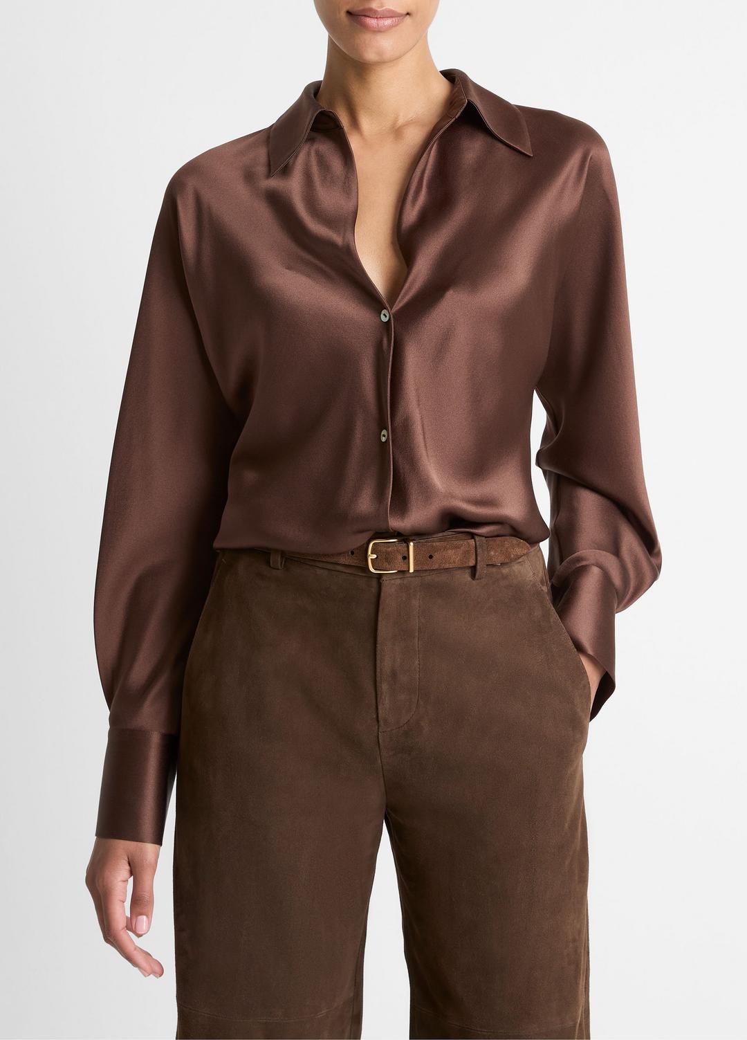 VINCE Women Silk Bias Long-Sleeve Blouse in Long Sleeve