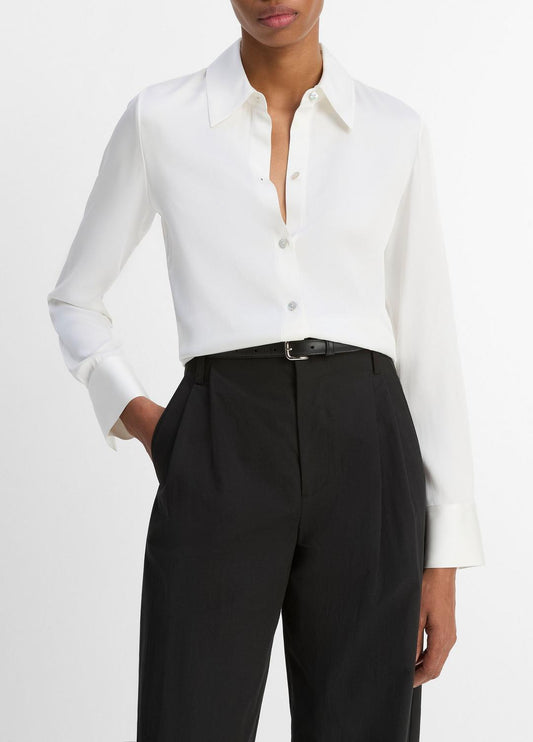 VINCE Women Silk-Blend Slim Button-Front Blouse in Long Sleeve
