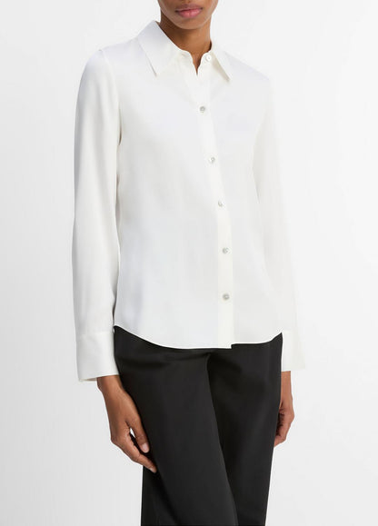 VINCE Women Silk-Blend Slim Button-Front Blouse in Long Sleeve