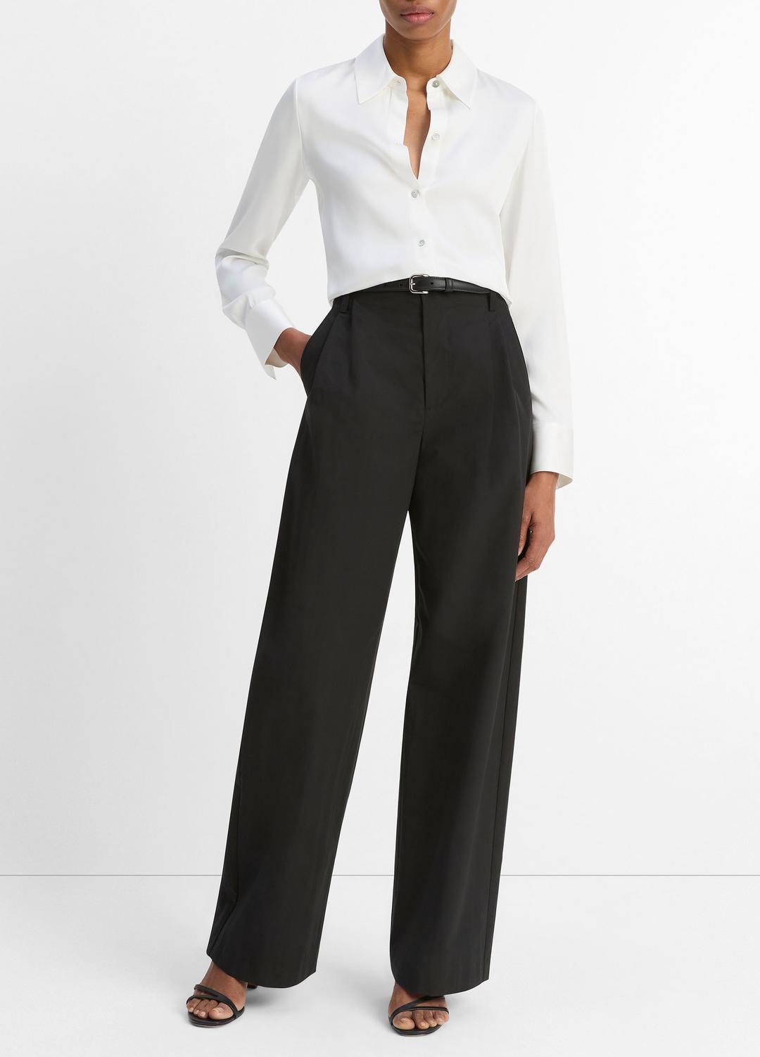 VINCE Women Silk-Blend Slim Button-Front Blouse in Long Sleeve