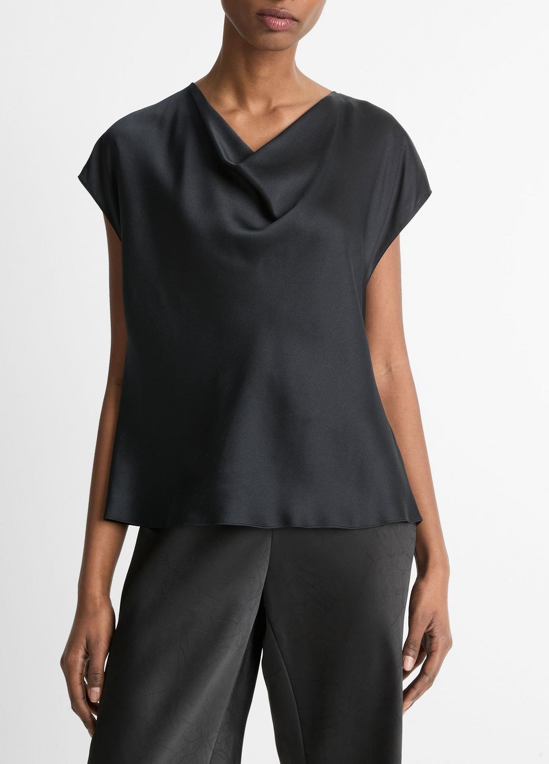 VINCE Women Silk Cowl-Neck Blouse in Short Sleeve