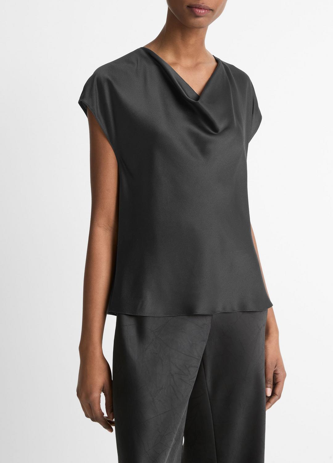 VINCE Women Silk Cowl-Neck Blouse in Short Sleeve