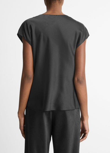 VINCE Women Silk Cowl-Neck Blouse in Short Sleeve