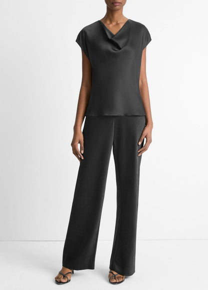VINCE Women Silk Cowl-Neck Blouse in Short Sleeve