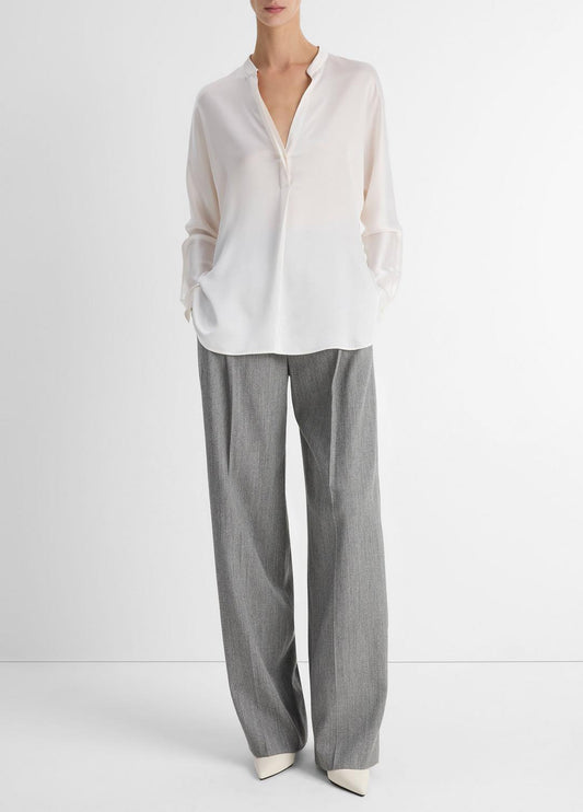 VINCE Women Silk Satin Band-Collar Blouse in Long Sleeve