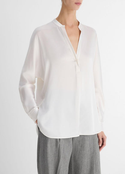 VINCE Women Silk Satin Band-Collar Blouse in Long Sleeve
