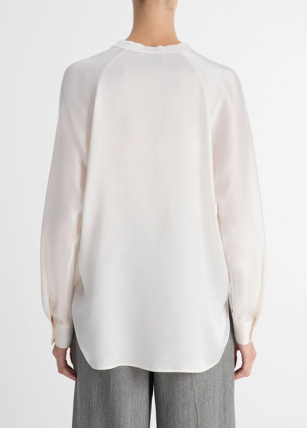 VINCE Women Silk Satin Band-Collar Blouse in Long Sleeve