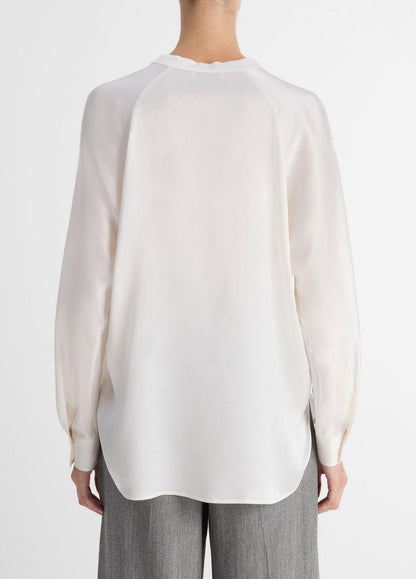 VINCE Women Silk Satin Band-Collar Blouse in Long Sleeve