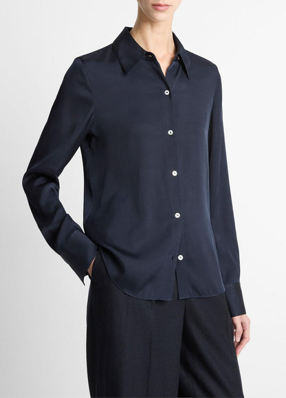 VINCE Women Silk-Blend Slim Button-Front Blouse in Long Sleeve