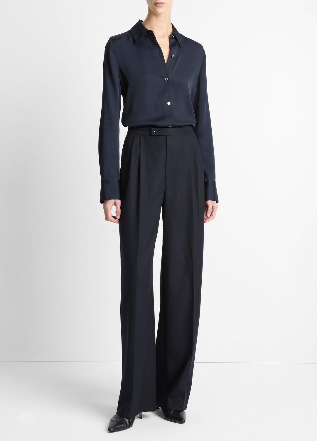 VINCE Women Silk-Blend Slim Button-Front Blouse in Long Sleeve