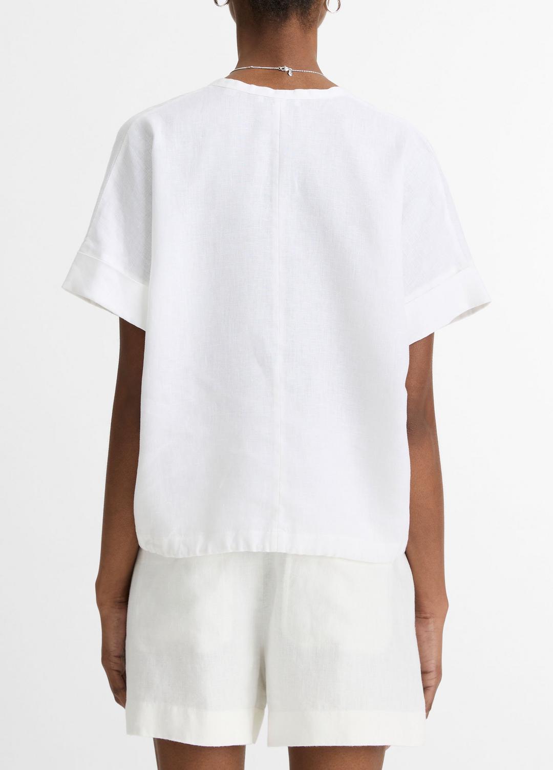 VINCE Women Linen Drawcord-Hem Blouse in Short Sleeve