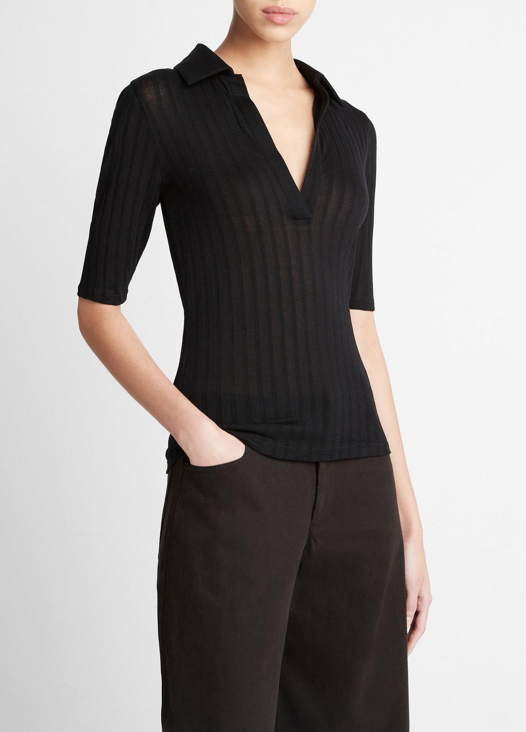 VINCE Women Cotton Elbow-Sleeve Polo Shirt in Short Sleeve