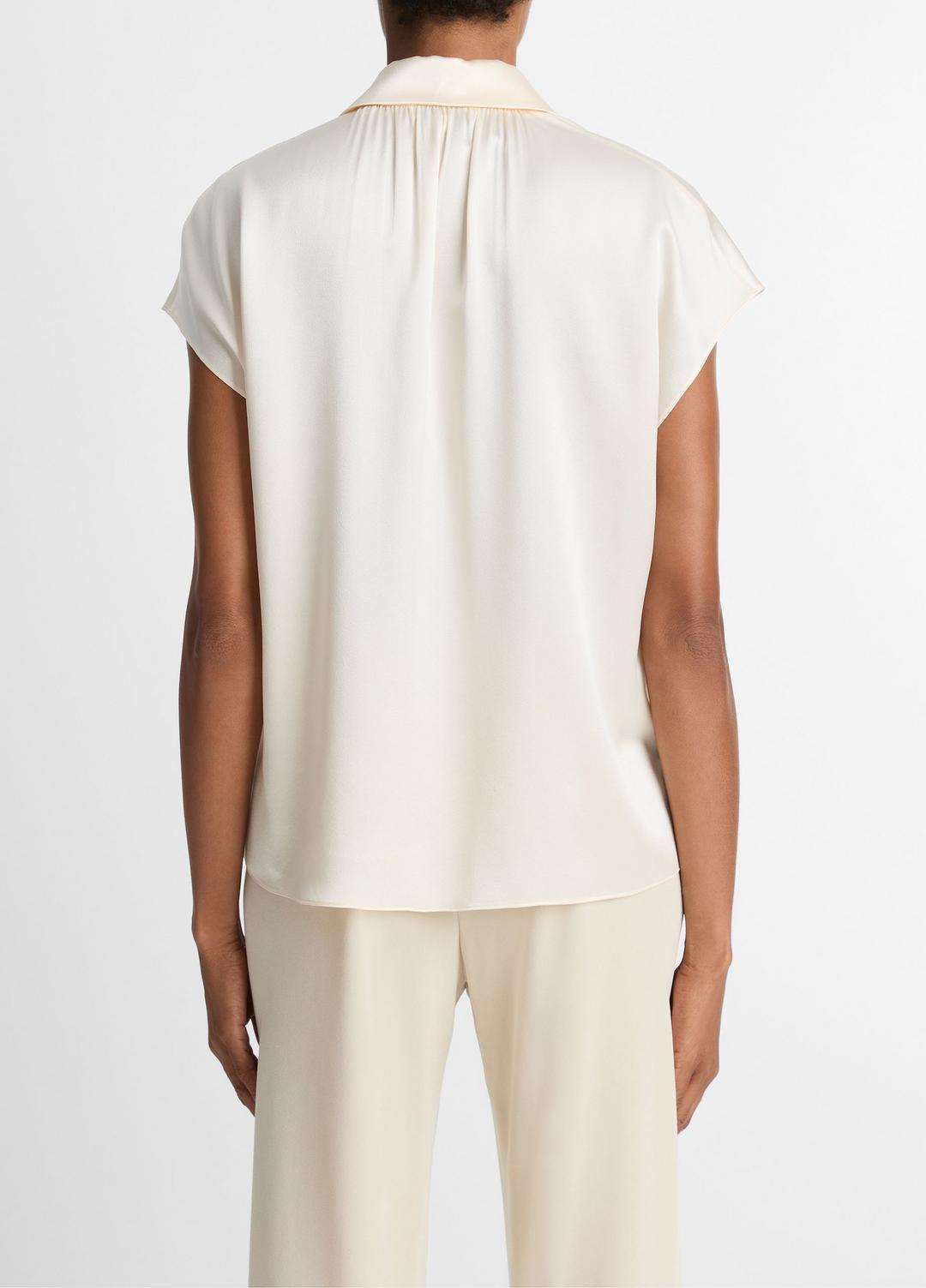 VINCE Women Silk Cap-Sleeve Ruched-Back Blouse in Short Sleeve