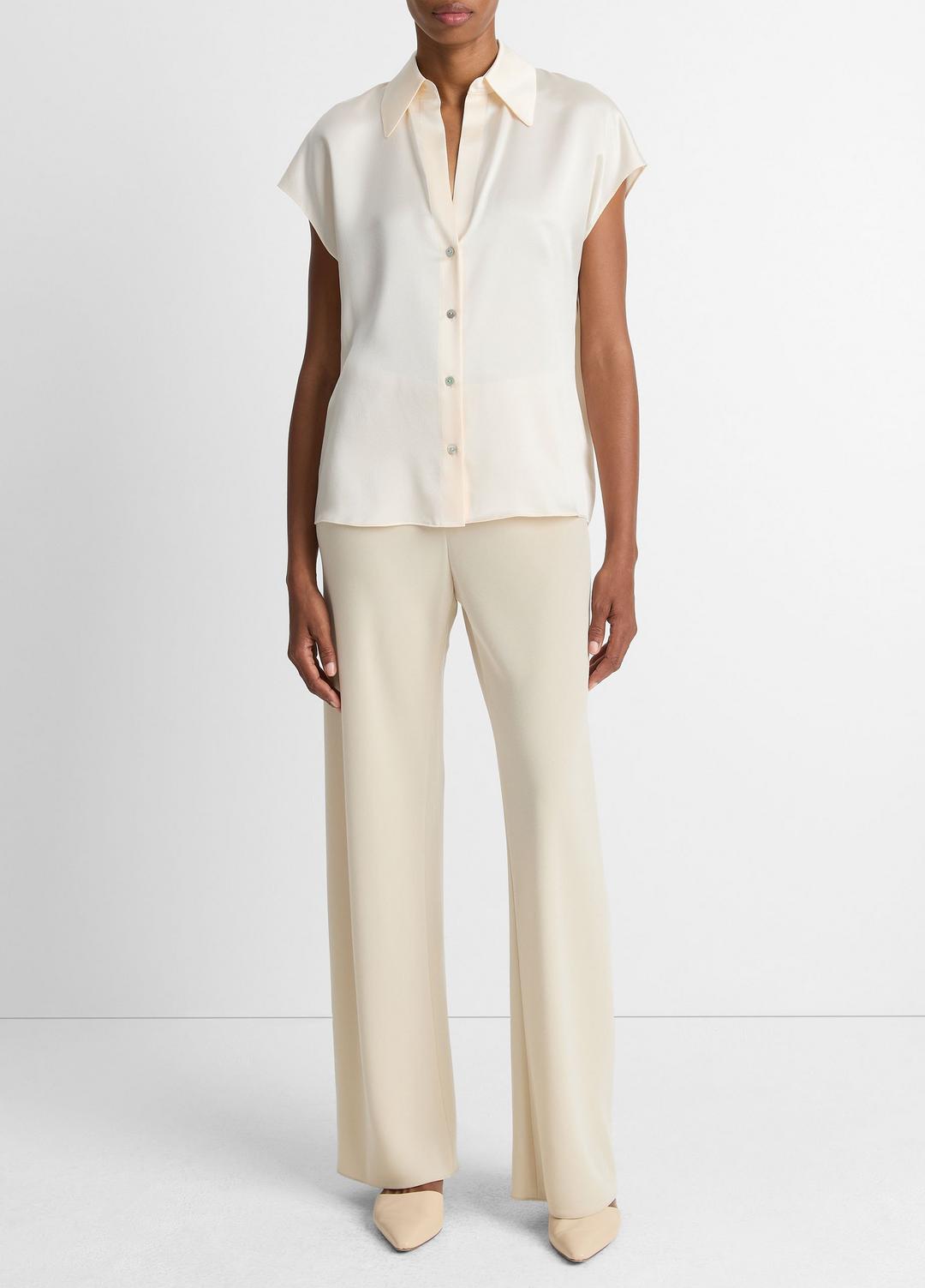 VINCE Women Silk Cap-Sleeve Ruched-Back Blouse in Short Sleeve
