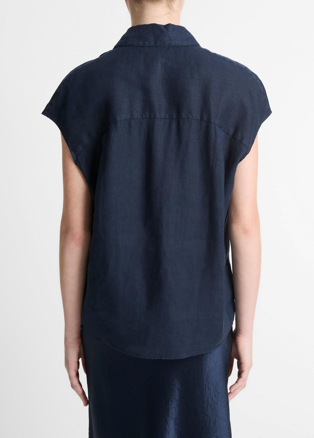 VINCE Women Linen Cap-Sleeve Button-Front Blouse in Short Sleeve