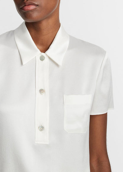 VINCE Women Silk Short-Sleeve Polo Shirt in Short Sleeve