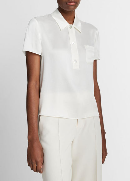 VINCE Women Silk Short-Sleeve Polo Shirt in Short Sleeve