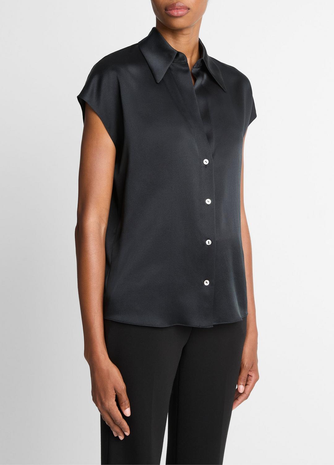 VINCE Women Silk Cap-Sleeve Ruched-Back Blouse in Short Sleeve