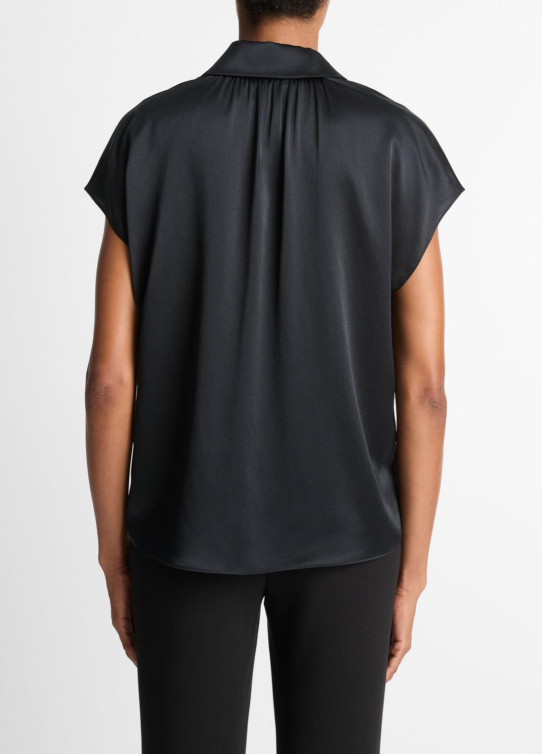 VINCE Women Silk Cap-Sleeve Ruched-Back Blouse in Short Sleeve