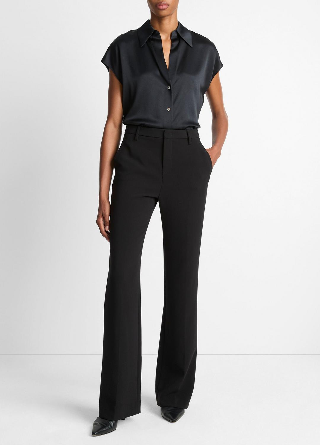 VINCE Women Silk Cap-Sleeve Ruched-Back Blouse in Short Sleeve