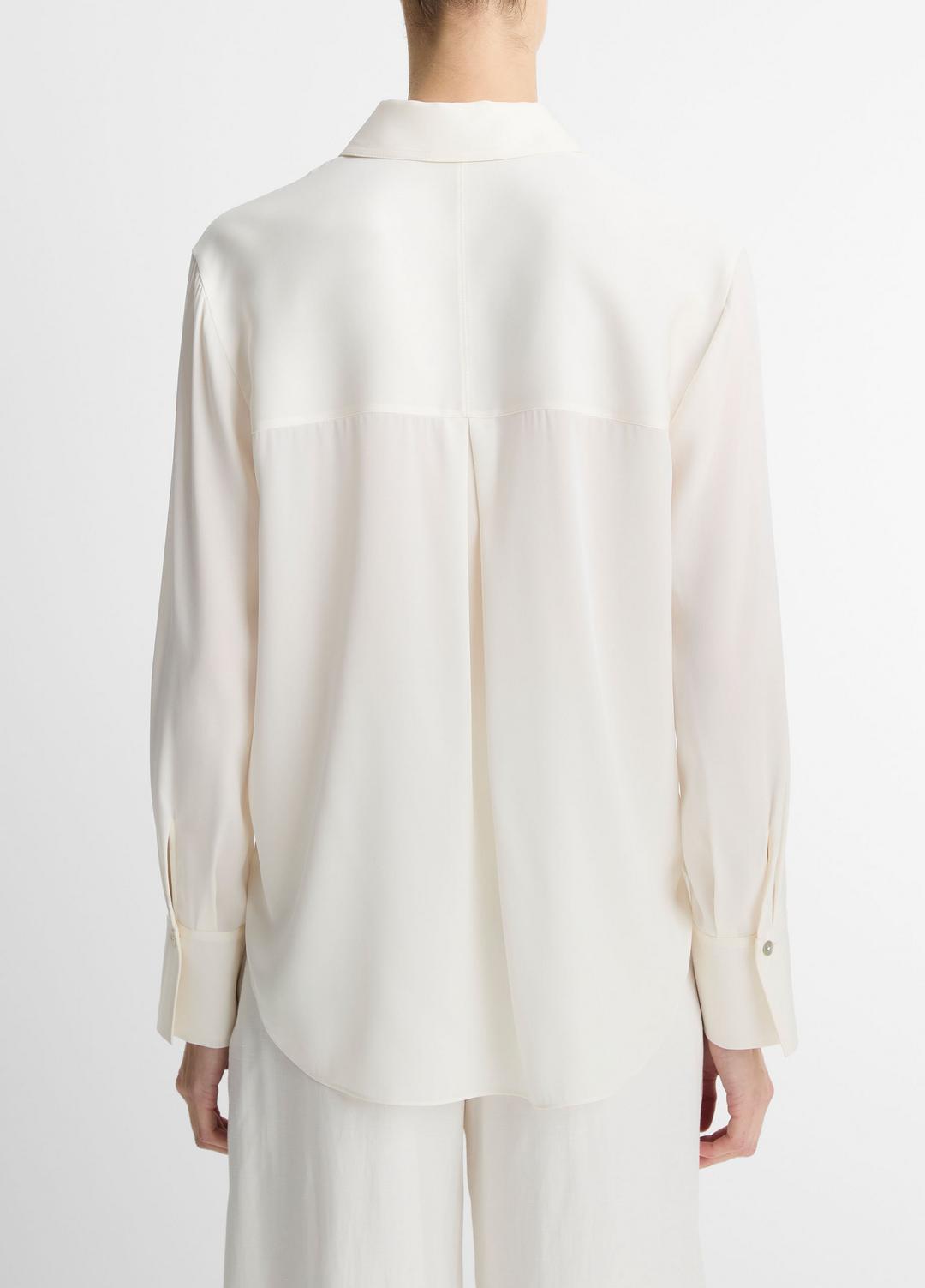 VINCE Women Stretch-Silk Button-Front Blouse in Long Sleeve