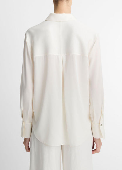 VINCE Women Stretch-Silk Button-Front Blouse in Long Sleeve