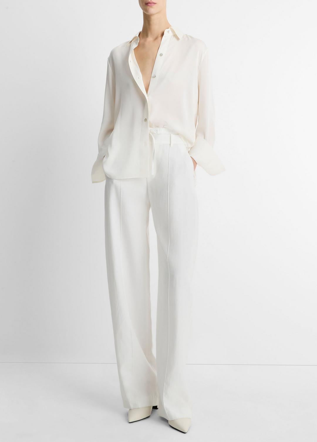 VINCE Women Stretch-Silk Button-Front Blouse in Long Sleeve
