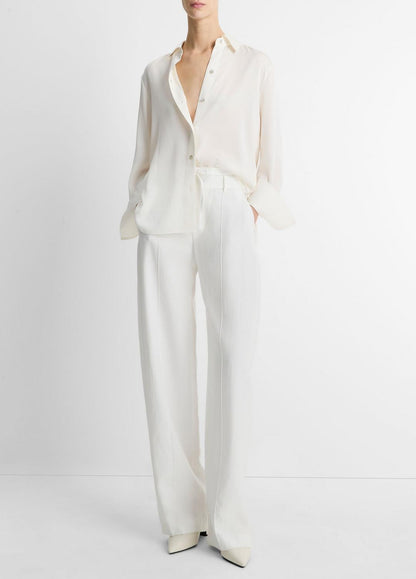 VINCE Women Stretch-Silk Button-Front Blouse in Long Sleeve