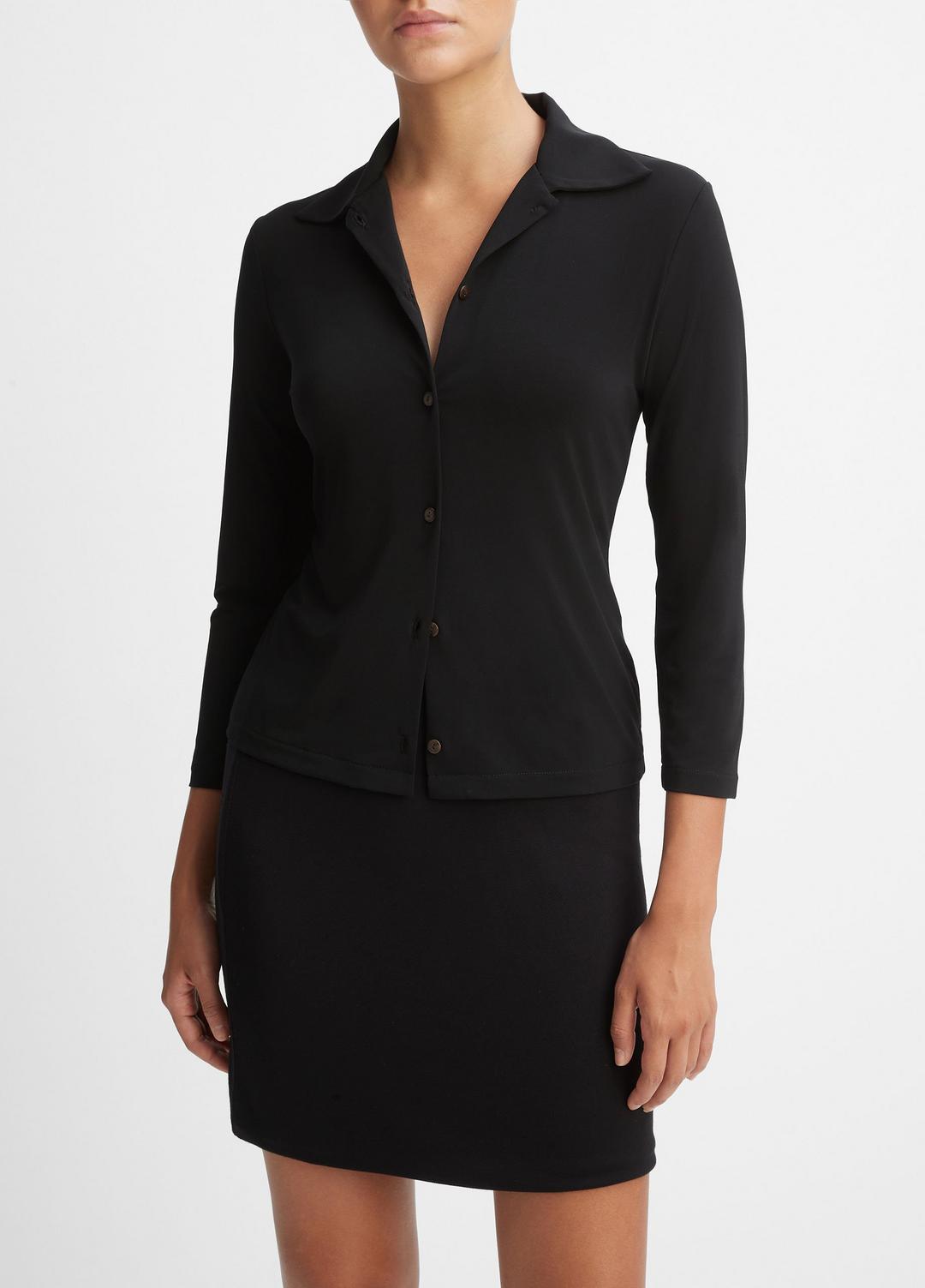 VINCE Women Three-Quarter-Sleeve Button-Front Polo Top in Long Sleeve